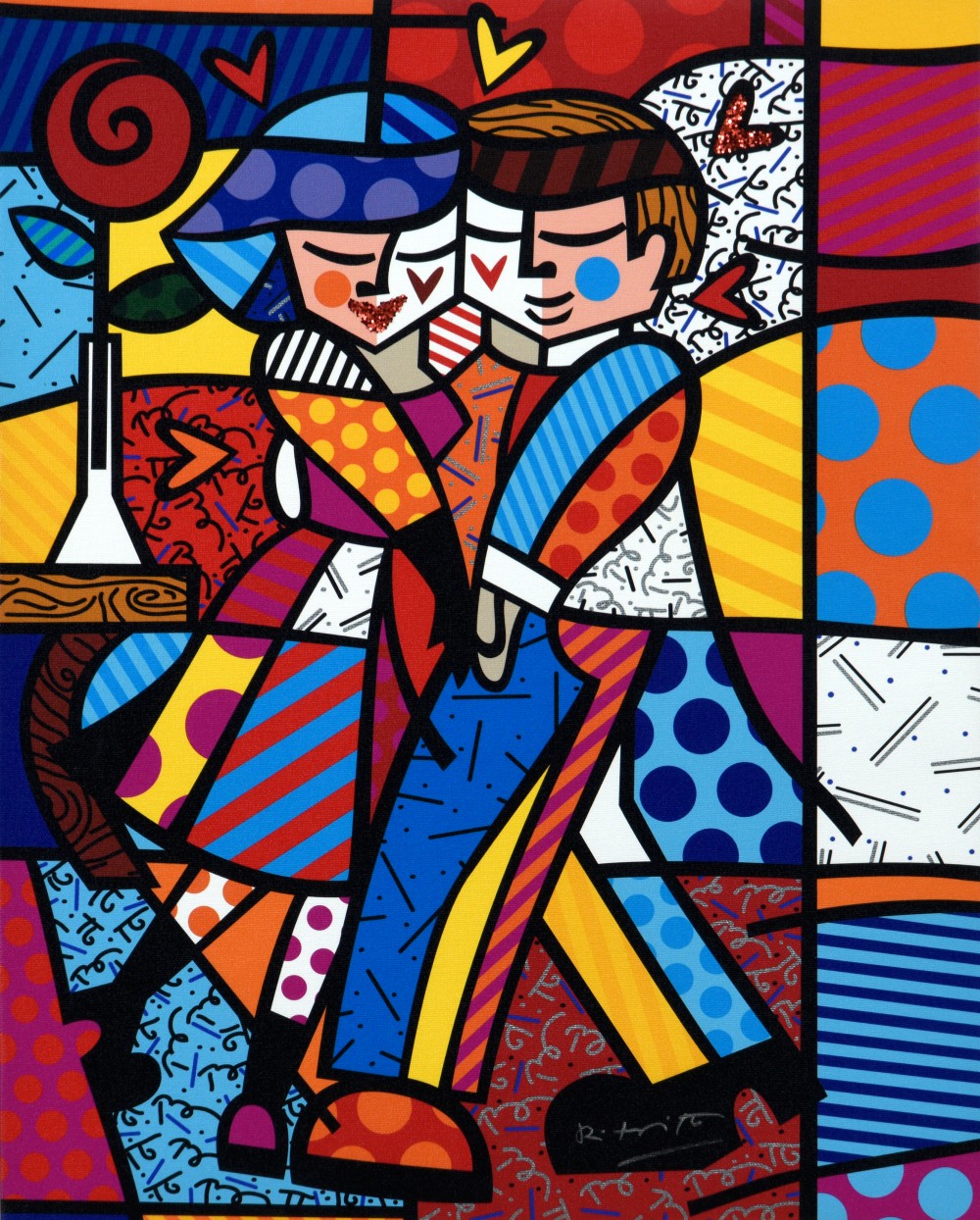 Romero Britto, New cheek to cheek, 2016, 캔버스에 디지털 프린트, 글리터, 40.9cm x 24.2cm, Ed. 74/1000